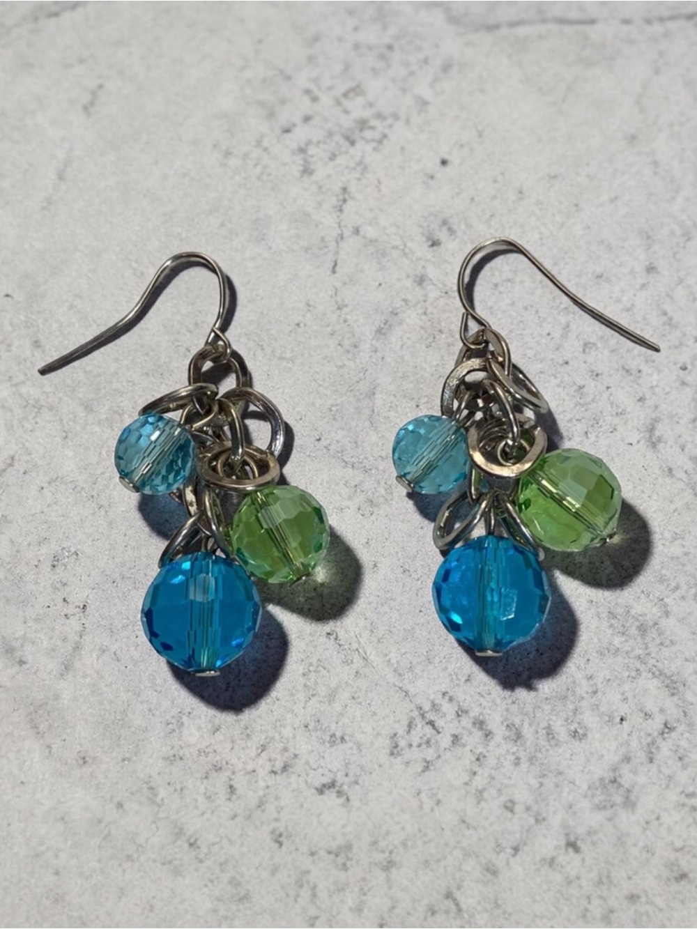 Chic Teal Blue and Green Beaded Cluster Dangling Earrings